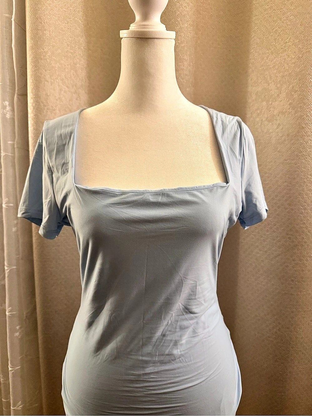 Abercrombie & Fitch Square Neck Short Sleeve Top in Blue Size Small
